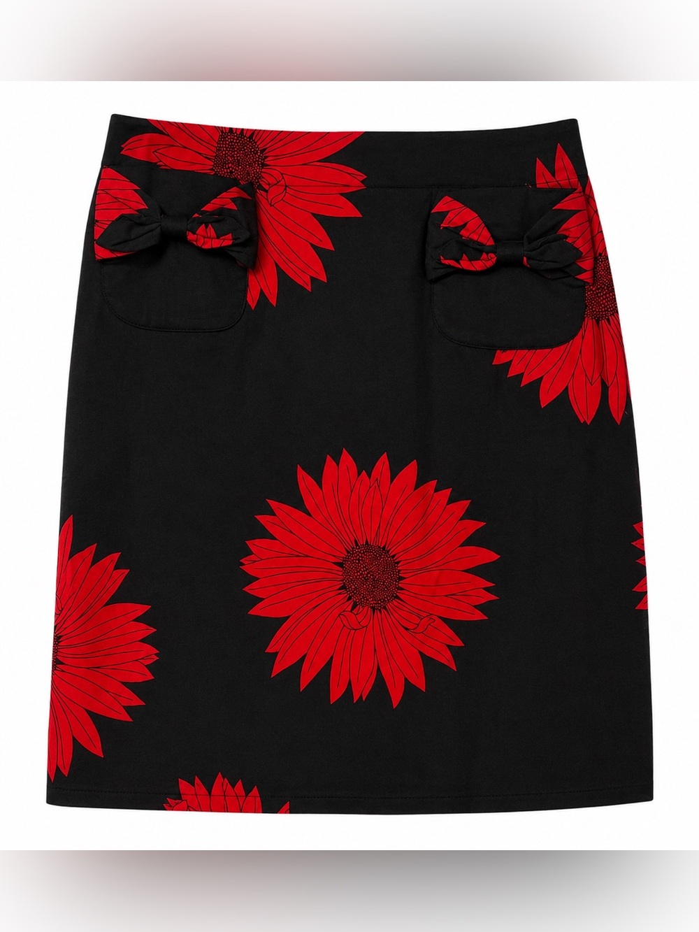 Grace Dane Lewis Cotton Blend Skirt with Red Floral Print and Bow Pockets- 10